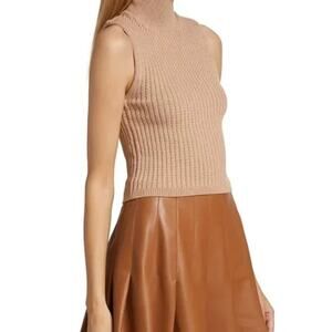 Alice + Olivia Darina Almond Tan Sleeveless Mock Turtleneck Knit Sweater Top L